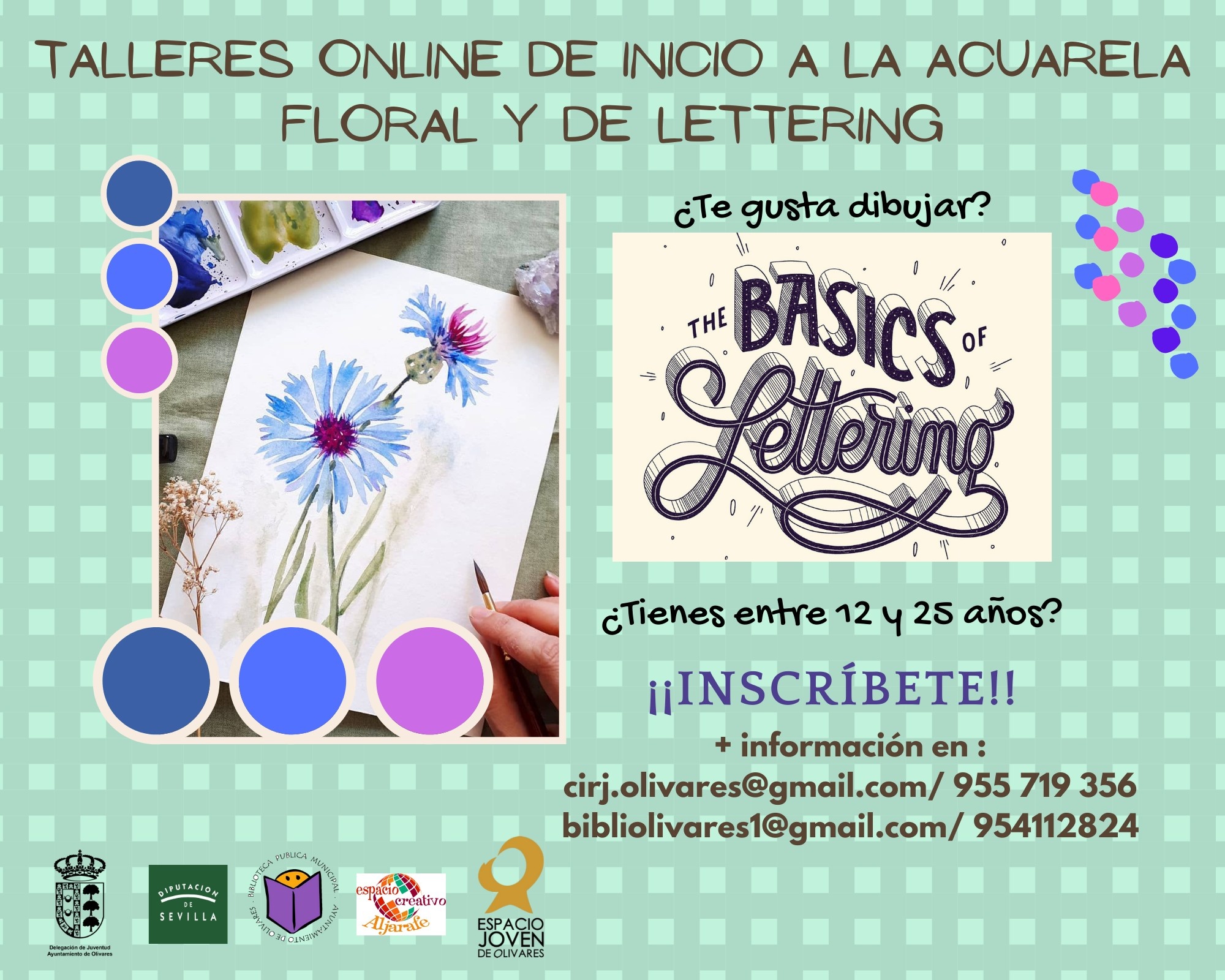 Cartel letterig y acuarela floral