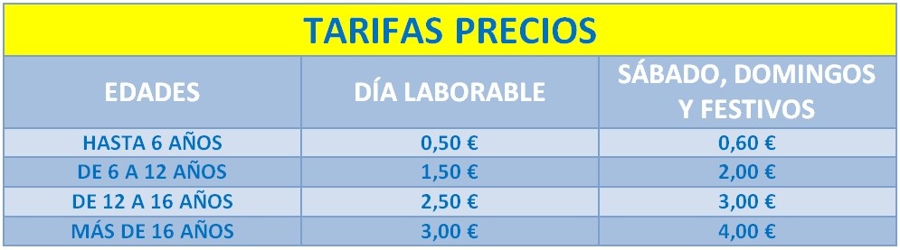 Las tarifas de precio son las siguientes: